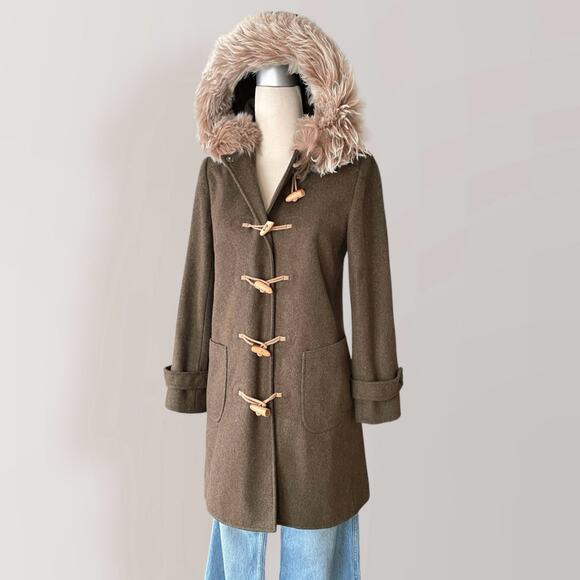 J Crew Wool Duffle Toggle Coat Parka S Shearling Fur Insulated Heritage Green - Picture 9 of 12